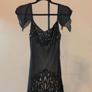 Sue Wong nocturne black silk beaded cocktail dress